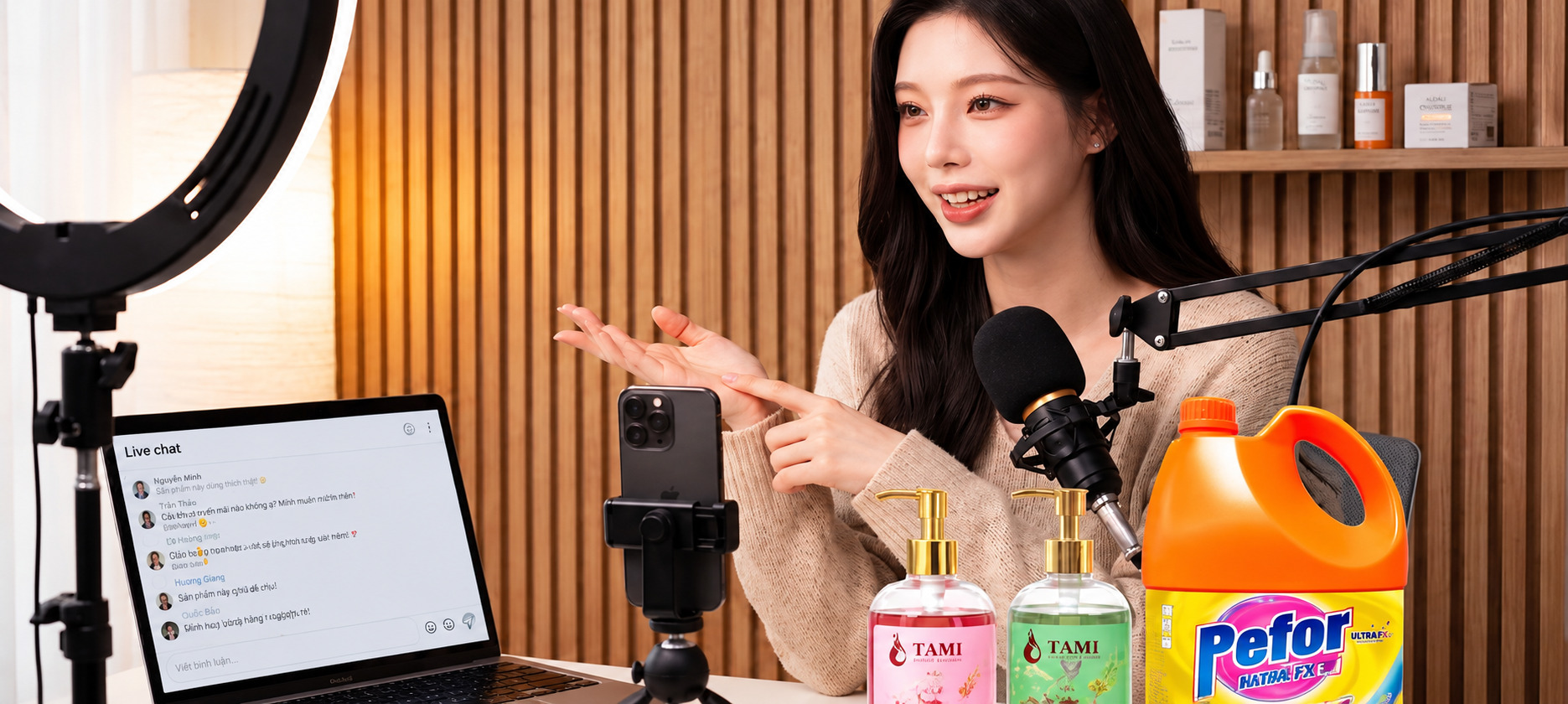 Nhà sáng tạo KOC Việt livestream review sản phẩm