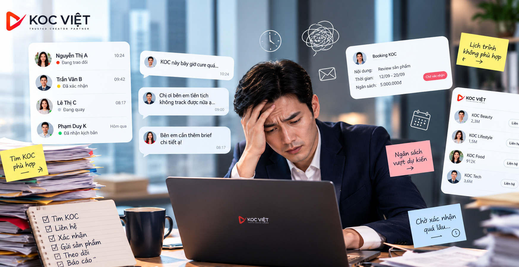 Chủ doanh nghiệp căng thẳng vì quản lý booking KOC thủ công, rời rạc